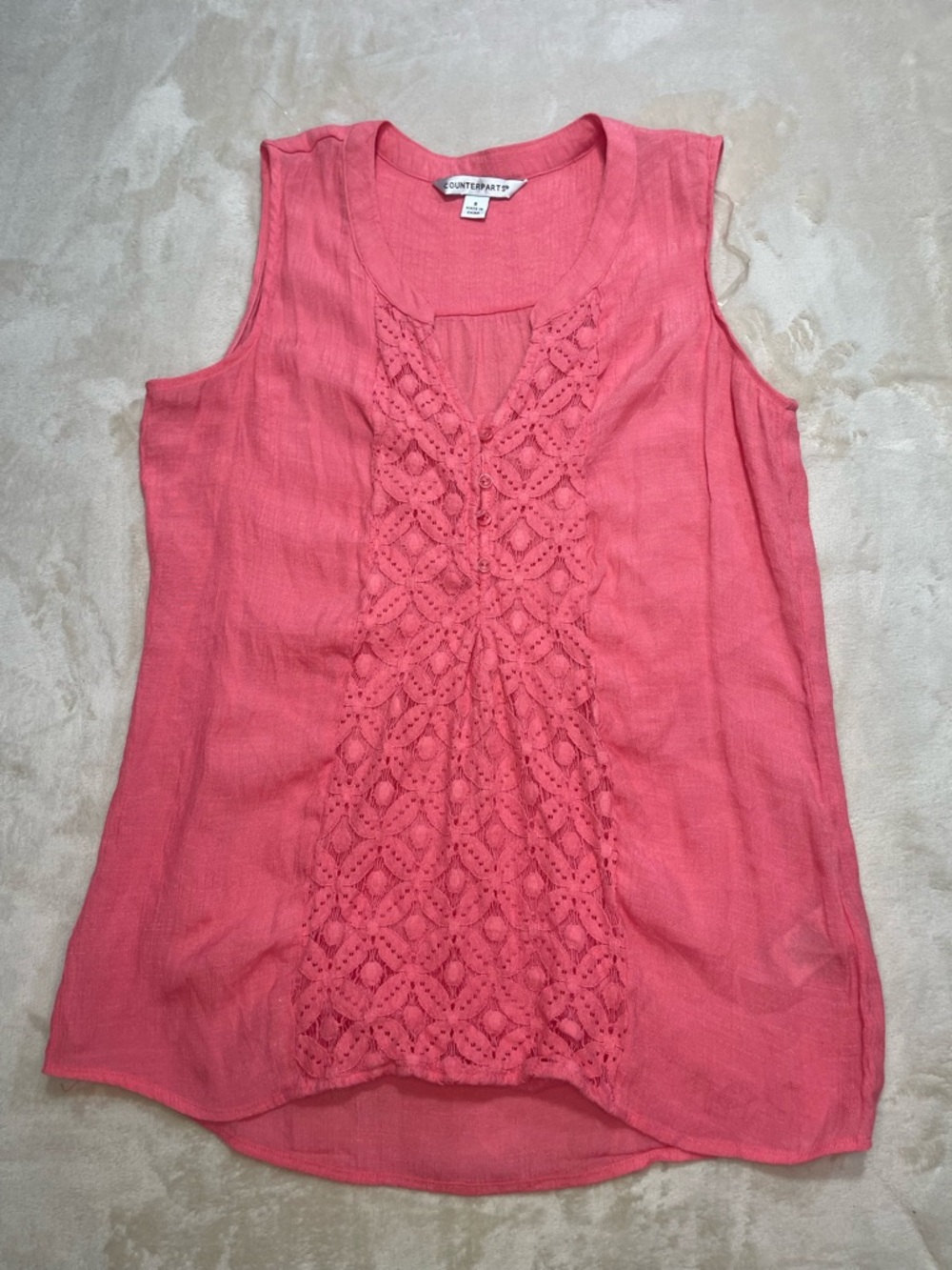 Counterparts Coral Lace Front Sleeveless Blouse Size Small